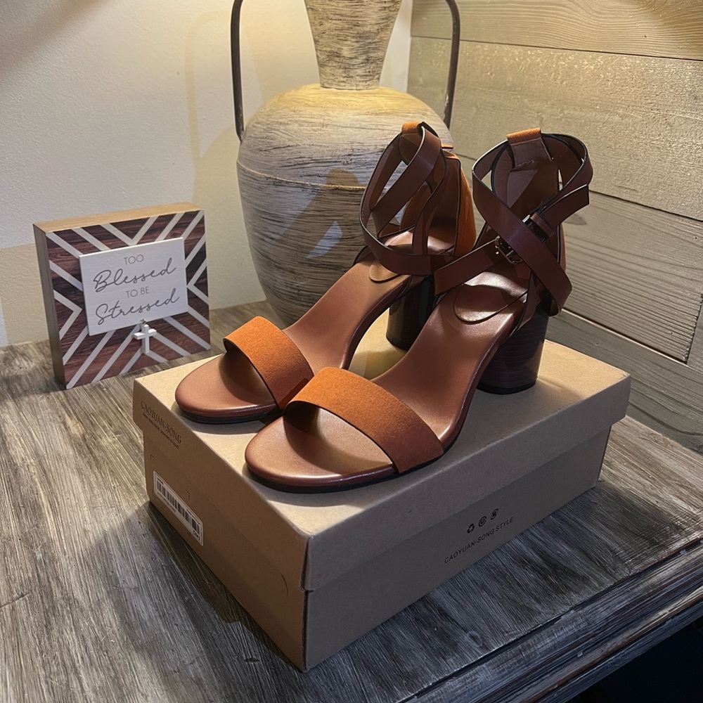 Chunky Heeled Ankle Strap Sandals Size 41 (8.5)